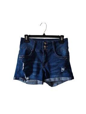 Always Friday High Waisted Distressed Denim Shorts Cuffed 3 Button Fly Size 11